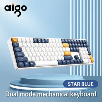 Aigo a108 gaming teclado mecânico 2.4g sem fio usb tipo-c com fio interruptor azul 110 chave quente troca recarregável gamer tec